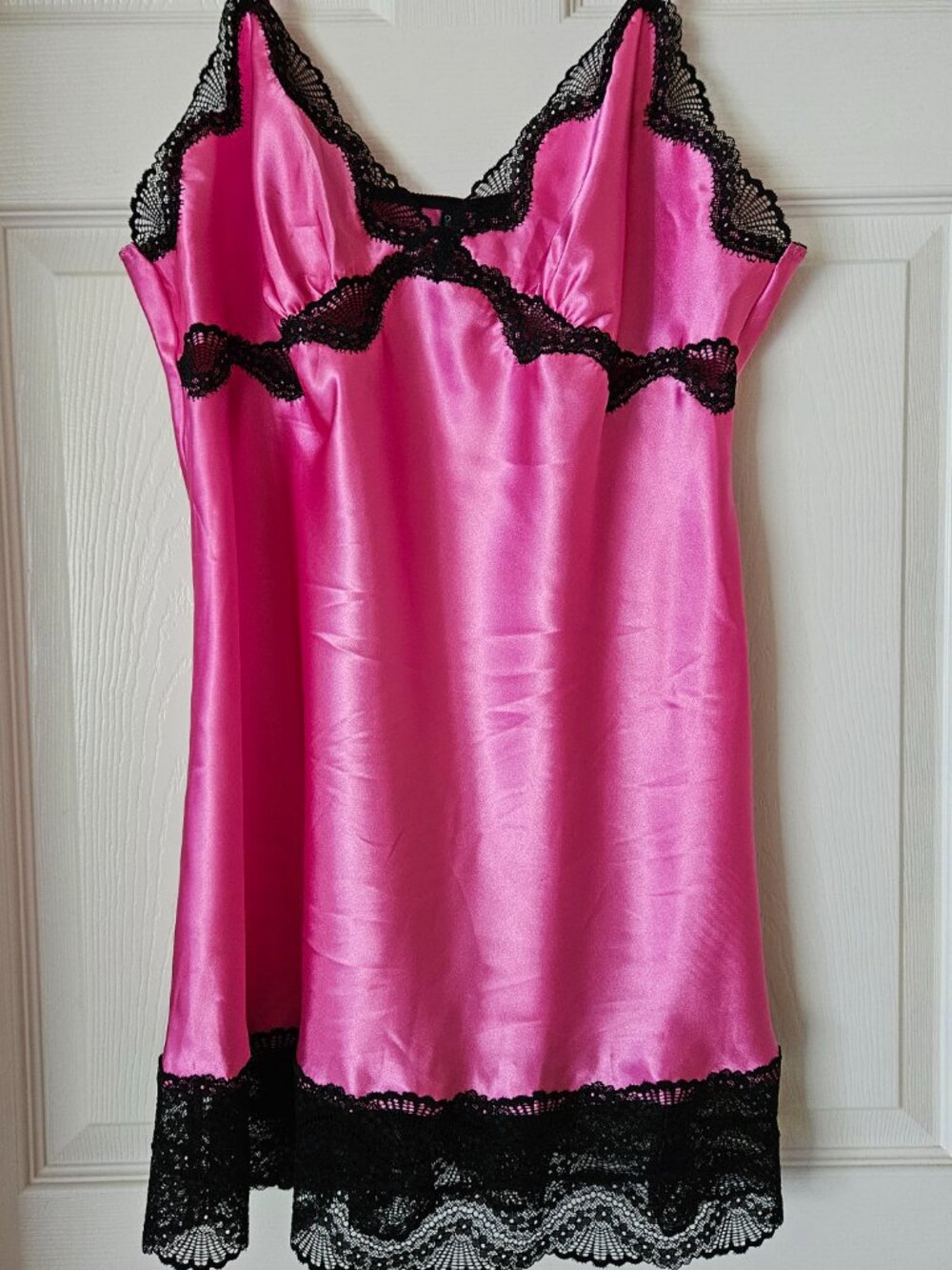 Cynthia Rowley Hot Pink Satin Chemise with Black Lace